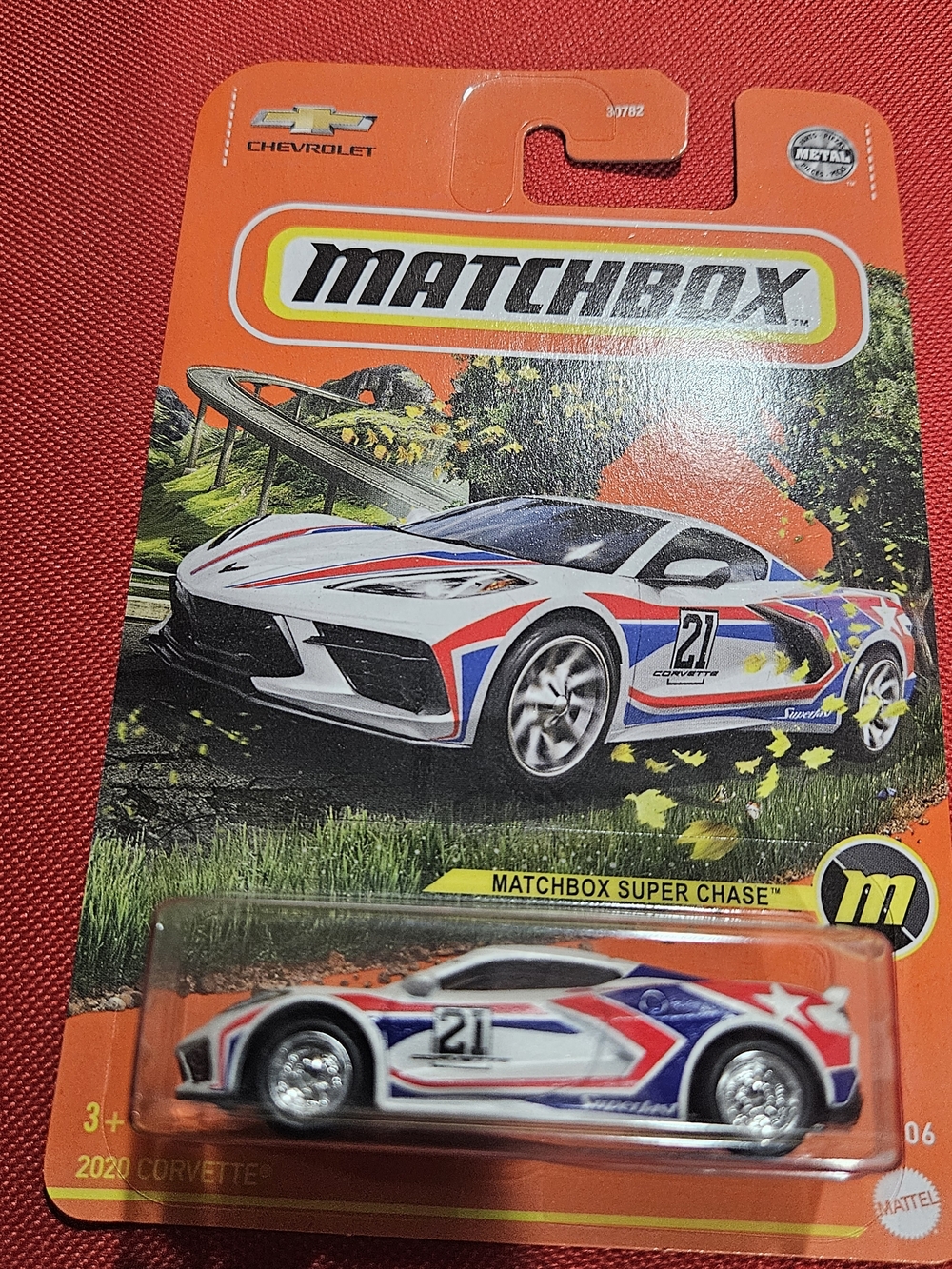 Match 2020 Corvette Kids Toy Car - White/Blue/Red